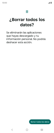 Pulsa Borrar todos los datos. Espera unos instantes mientras el teléfono restablece la configuración predeterminada. Sigue las indicaciones de la pantalla para configurar el teléfono y dejarlo listo para su uso.