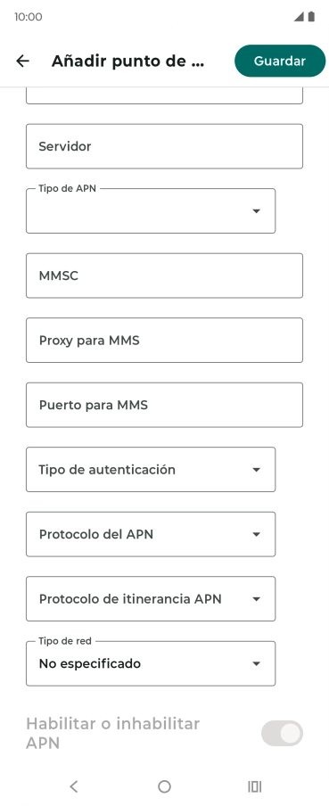 Pulsa Tipo de autenticación.