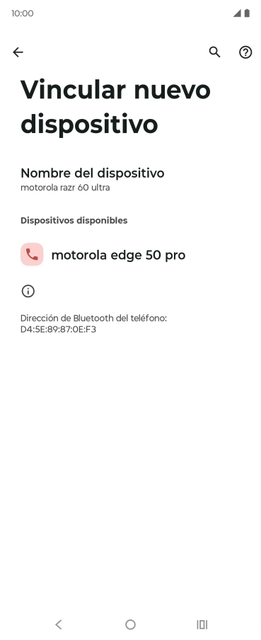 Pulsa el dispositivo Bluetooth deseado y sigue las indicaciones de la pantalla para vincular el dispositivo al teléfono.