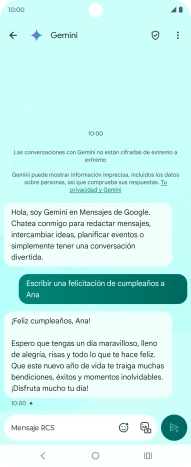 La propuesta de texto de Gemini se visualiza ahora en la pantalla.