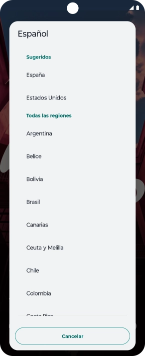 Pulsa el país o el área deseados.
