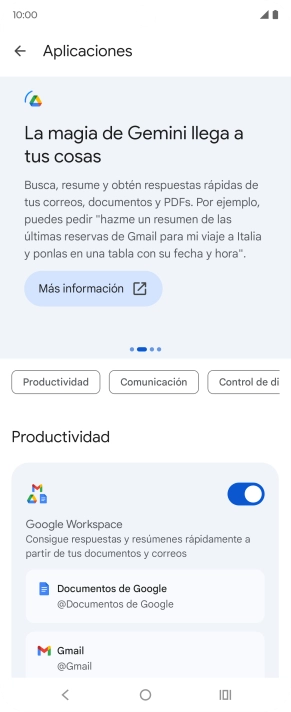 Pulsa el indicador junto a la extensión deseada para activar la función.