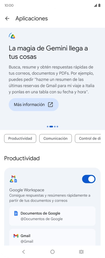 Pulsa el indicador junto a la extensión deseada para activar la función.