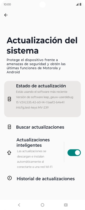 Pulsa Buscar actualizaciones. Si hay una versión de software nueva disponible, aparecerá ahora en la pantalla. Sigue las indicaciones de la pantalla para actualizar el software del teléfono.