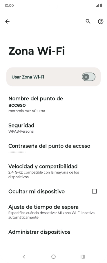 Pulsa Contraseña del punto de acceso.