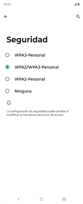 Pulsa WPA3-Personal para proteger la conexión wifi con una contraseña.