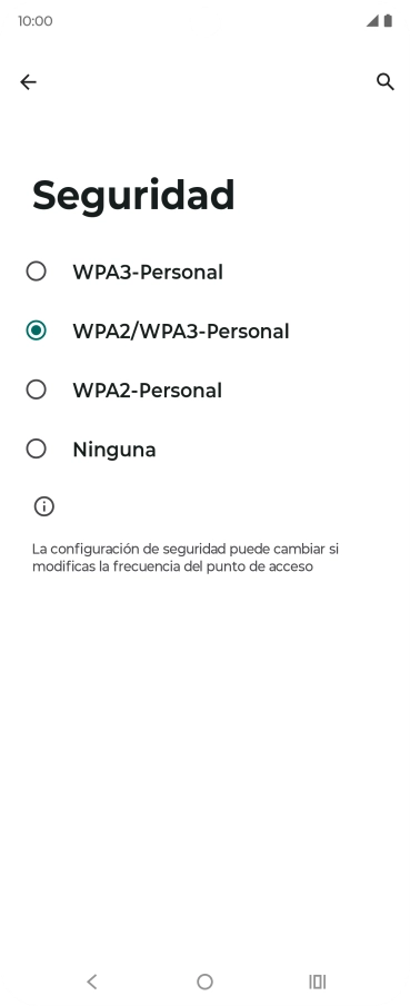 Pulsa WPA3-Personal para proteger la conexión wifi con una contraseña.