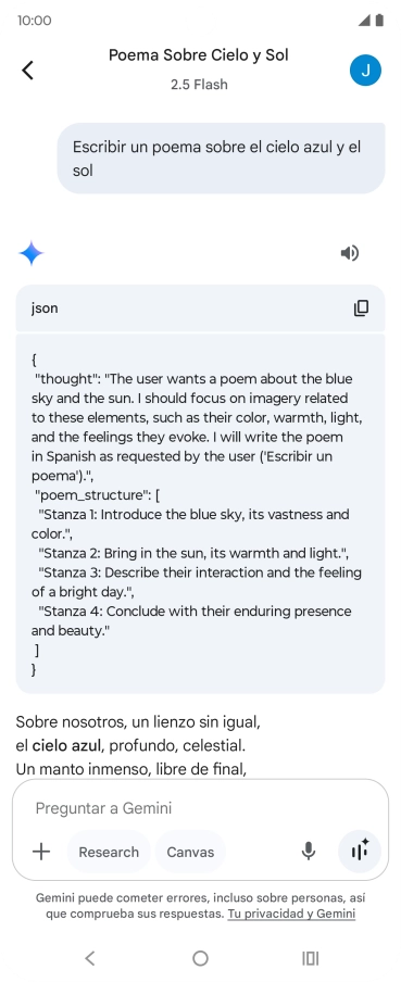 A Gemini le puedes pedir que genere un texto a partir de una descripción tuya.