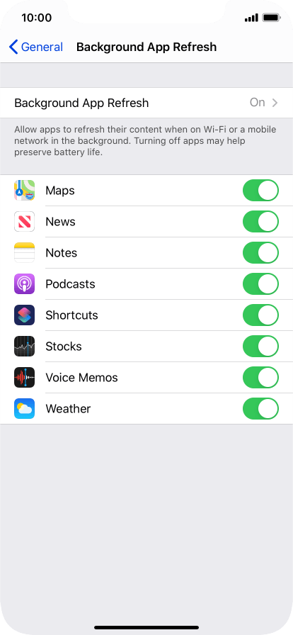 Apple iPhone XR - Select settings for background refresh of apps | Vodafone  Ireland