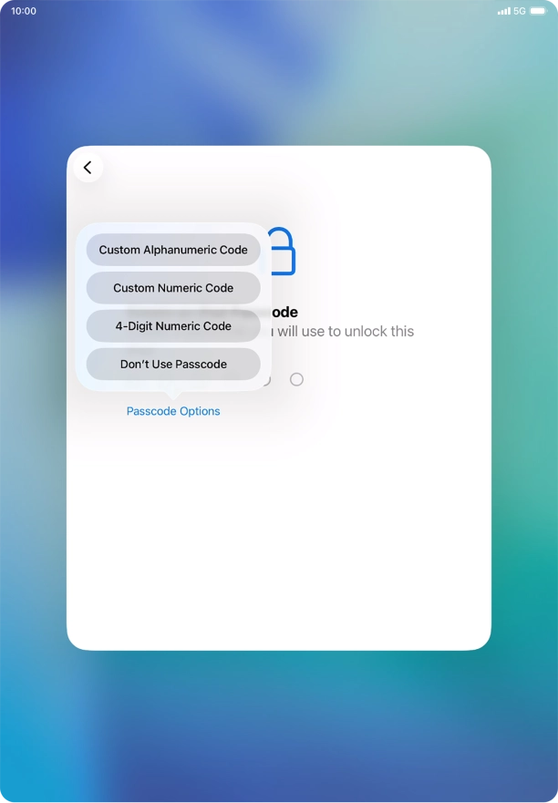 Follow the instructions on the screen to turn on use of lock code or press Don't Use Passcode.