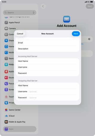 Press Username and key in the username for your email account.