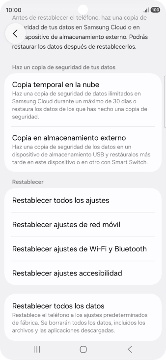 Pulsa Restablecer todos los datos.