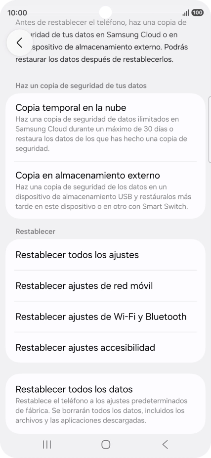 Pulsa Restablecer todos los datos.