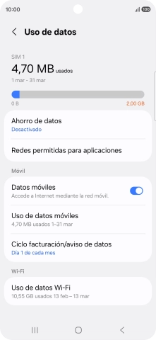 El consumo total de datos se visualiza ahora en la pantalla.