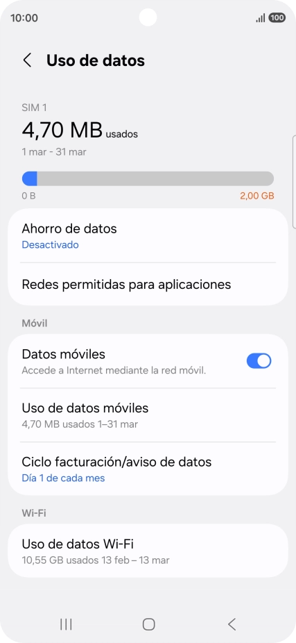 El consumo total de datos se visualiza ahora en la pantalla.