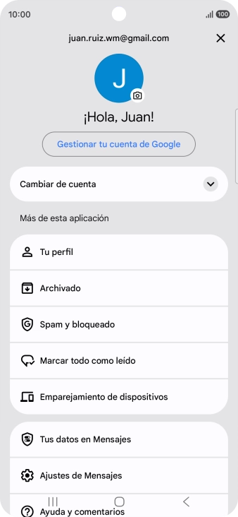Pulsa Ajustes de Mensajes.