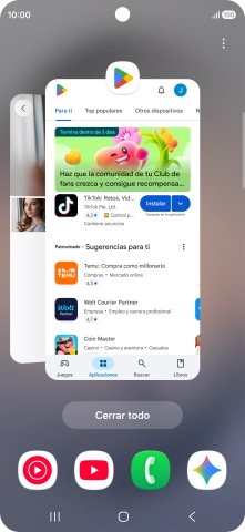 Para cerrar una sola aplicación en ejecución, desliza el dedo hacia arriba sobre la aplicación deseada.