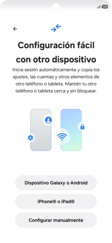 Pulsa la opción deseada para transferir contenido desde otro dispositivo y pulsa Configurar manualmente.