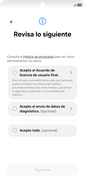 Pulsa en el campo junto a los ajustes deseados para seleccionarlos.