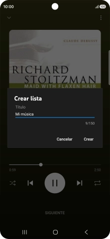 Introduce el nombre deseado de la lista de reproducción y pulsa Crear.