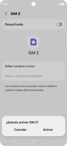 Si deseas activar el uso de la línea móvil (SIM), pulsa Activar.