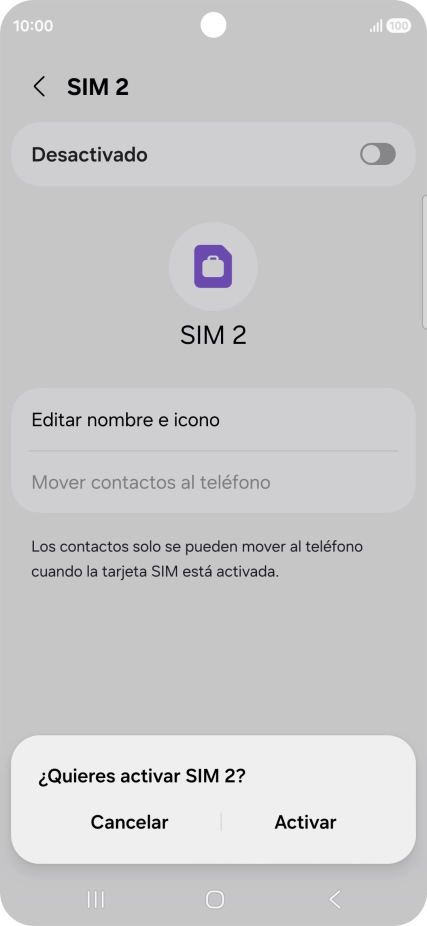 Si deseas activar el uso de la línea móvil (SIM), pulsa Activar.