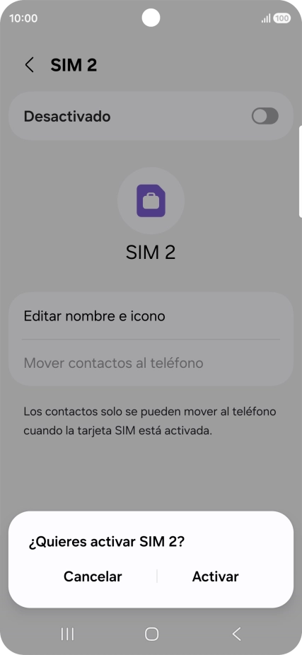 Si deseas activar el uso de la línea móvil (SIM), pulsa Activar.