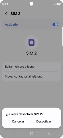 Si desactivas el uso de la línea móvil (SIM), debes pulsar Desactivar.