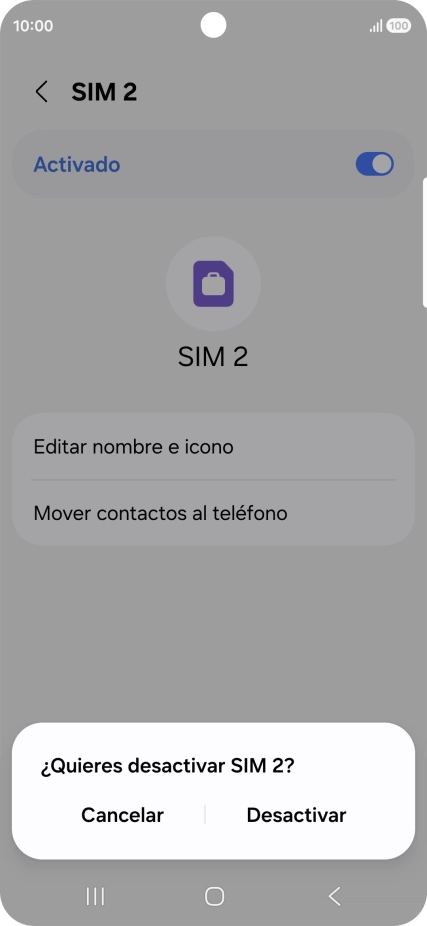 Si desactivas el uso de la línea móvil (SIM), debes pulsar Desactivar.