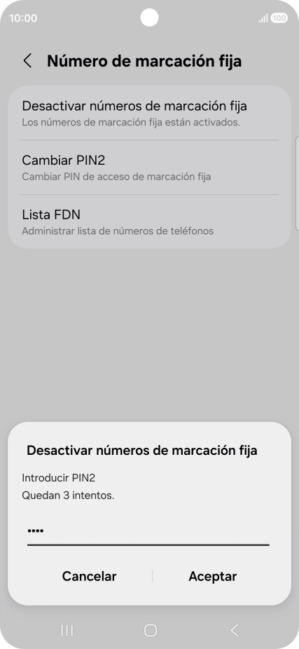 Introduce el código PIN2 y pulsa Aceptar.