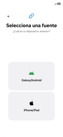 Pulsa el ajuste deseado y sigue las instrucciones de la pantalla para transferir el contenido del otro teléfono.