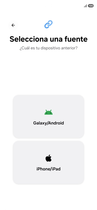 Pulsa el ajuste deseado y sigue las instrucciones de la pantalla para transferir el contenido del otro teléfono.