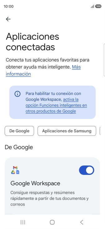 Pulsa el indicador junto a la extensión deseada para activar la función.