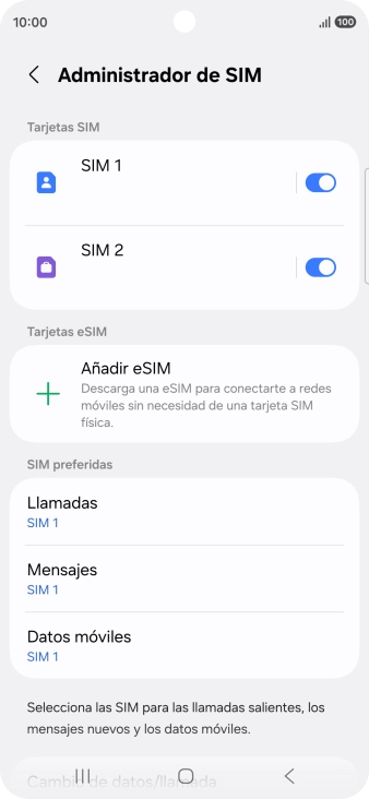Pulsa la SIM de la línea móvil deseada.