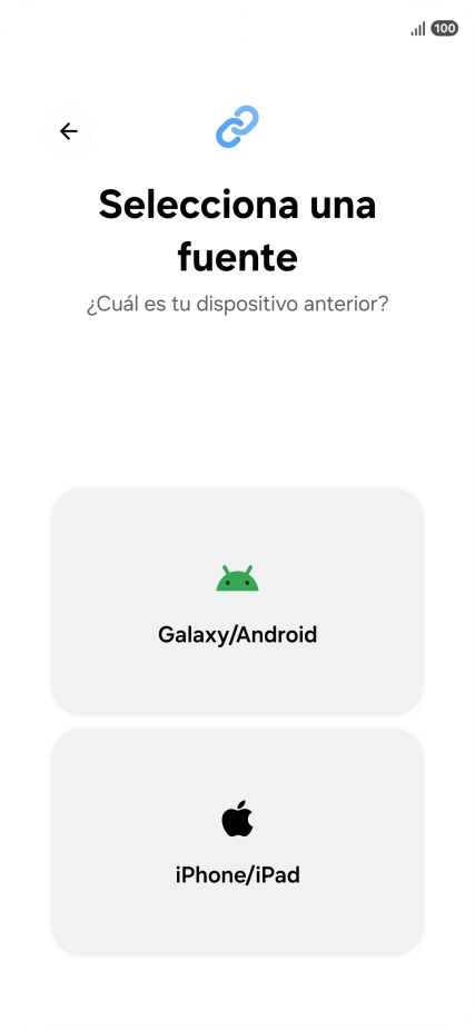 Pulsa el ajuste deseado y sigue las instrucciones de la pantalla para transferir el contenido del otro teléfono.