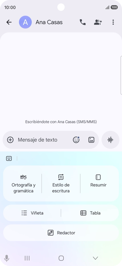 Para generar un texto, pulsa Redactor y sigue las indicaciones de la pantalla para utilizar la función.
