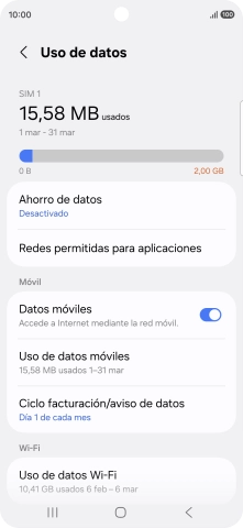 El consumo total de datos se visualiza ahora en la pantalla.