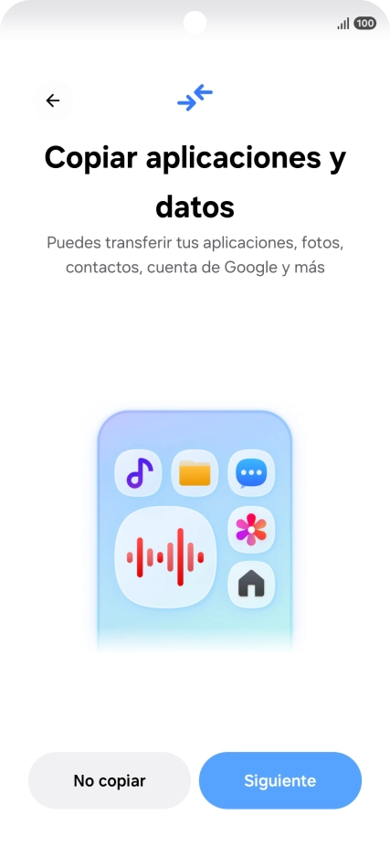 Pulsa No copiar y sigue las indicaciones de la pantalla para finalizar la activación del teléfono.