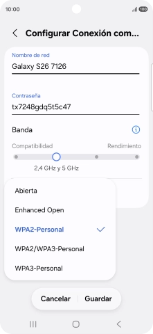 Pulsa WPA3-Personal para proteger la conexión wifi con una contraseña.