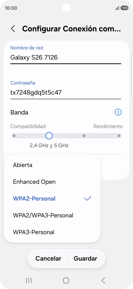 Pulsa WPA3-Personal para proteger la conexión wifi con una contraseña.