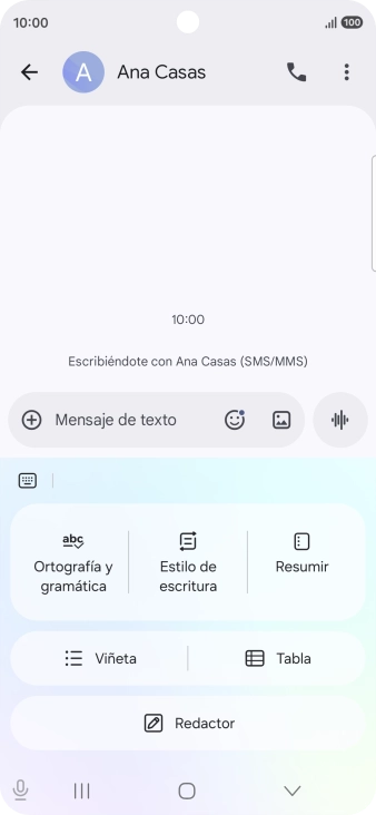 Para generar un texto, pulsa Redactor y sigue las indicaciones de la pantalla para utilizar la función.