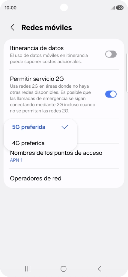 Pulsa el tipo de red deseado.