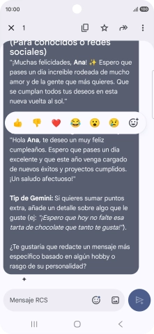 Pulsa la propuesta de texto de Gemini durante unos instantes. Sigue las indicaciones de la pantalla para utilizar el texto propuesto.
