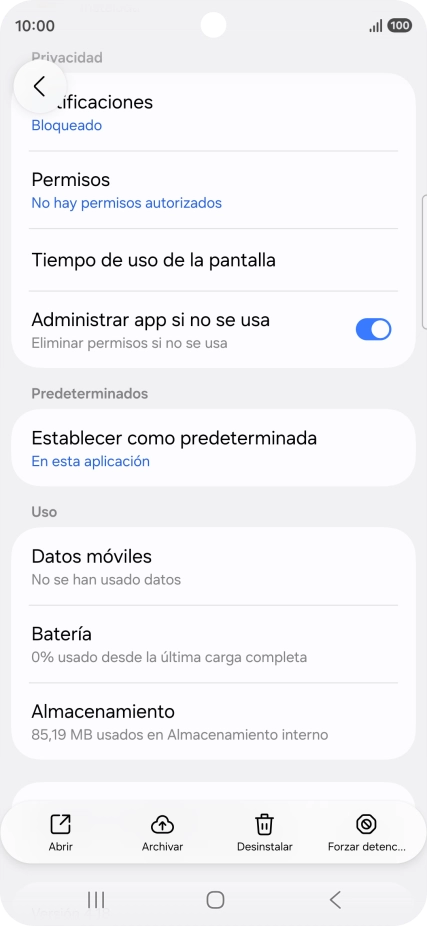 Pulsa Almacenamiento.