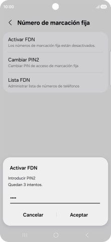 Introduce el código PIN2 y pulsa Aceptar.