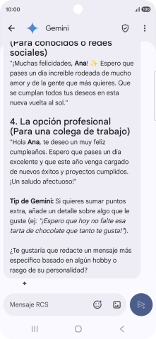 La propuesta de texto de Gemini se visualiza ahora en la pantalla.