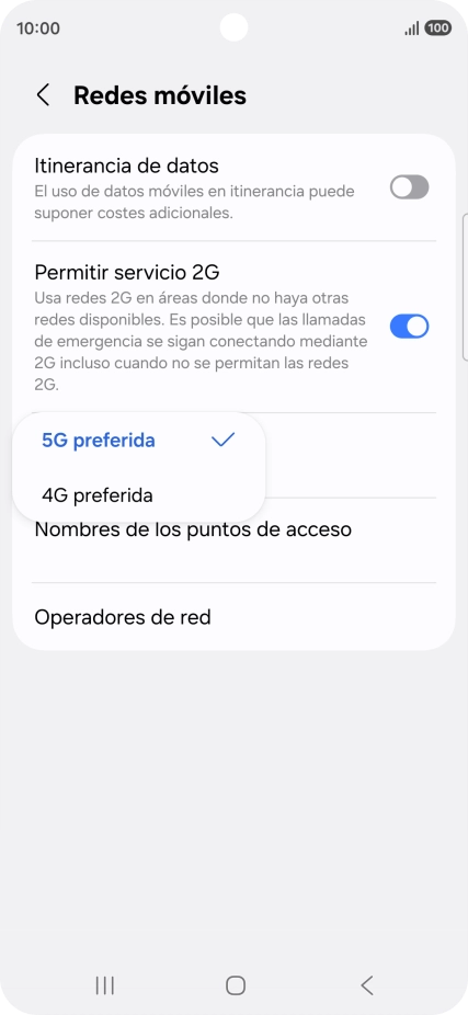 Pulsa el tipo de red deseado.