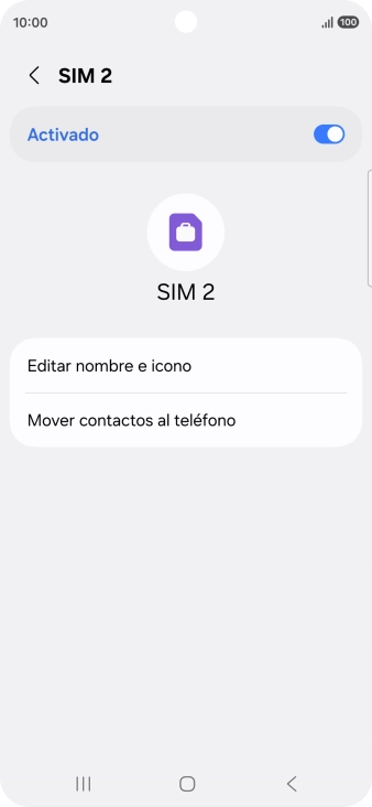 Pulsa el indicador para activar o desactivar el uso de la línea móvil (SIM).