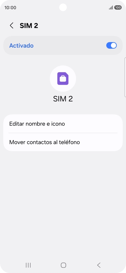 Pulsa el indicador para activar o desactivar el uso de la línea móvil (SIM).