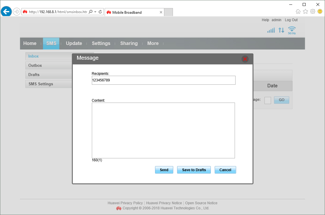 Click the text input field and write the text for your text message.